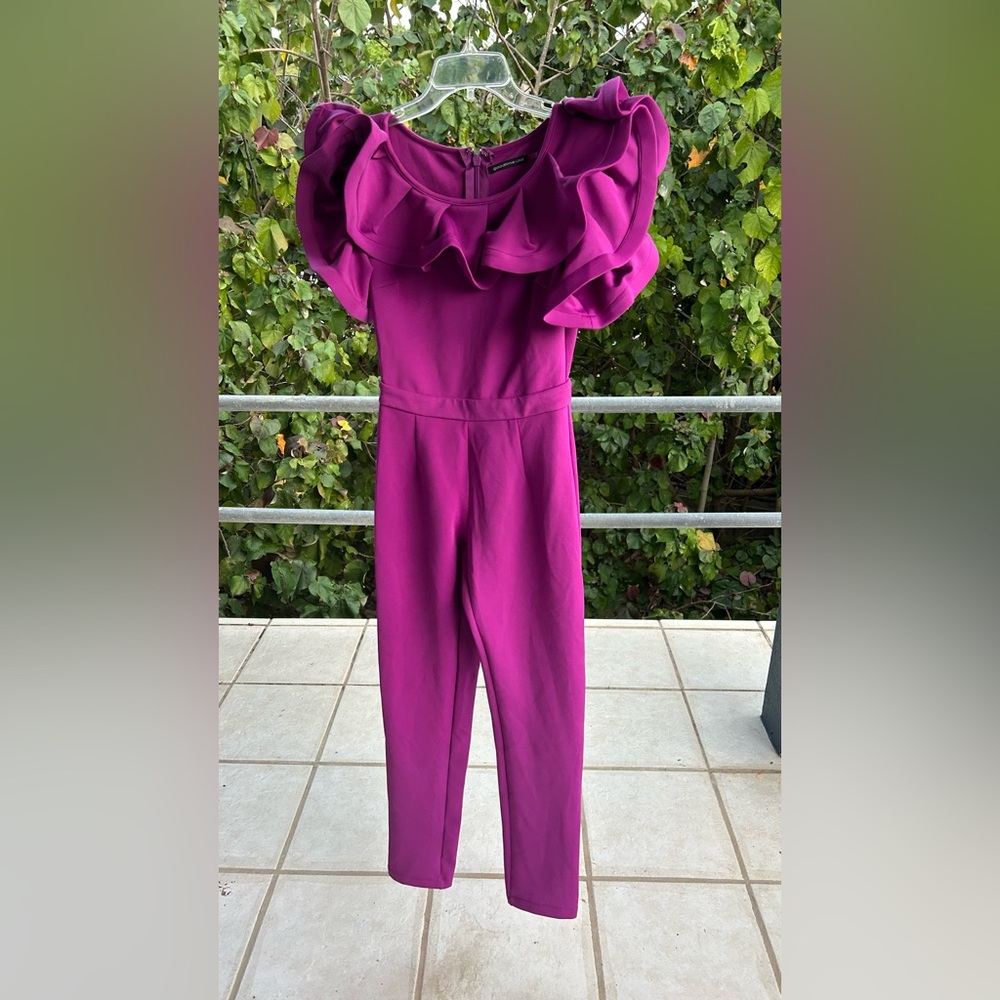 GOODTIME USA Elegant Fuchsia Party Jumpsuit w Ruffles & Statement Sleeves Size S